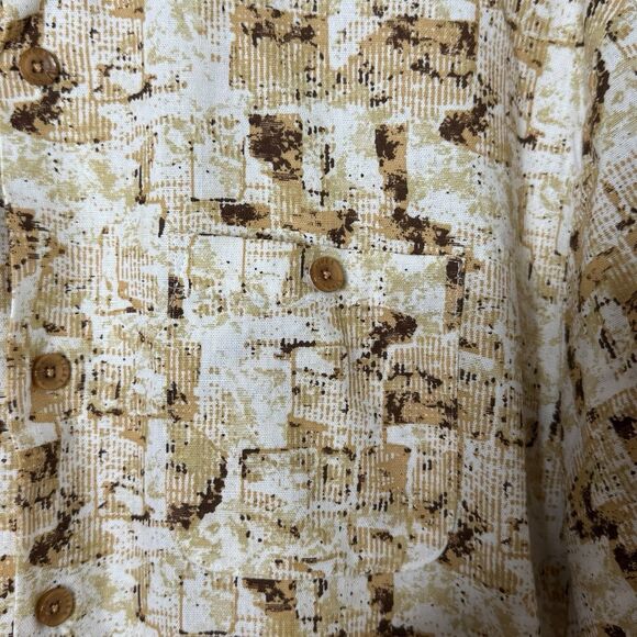 TRUST Mens Size XXL Linen Rayon Button Up Shirt Short Sleeve Tan Beige Brown - Picture 4 of 10